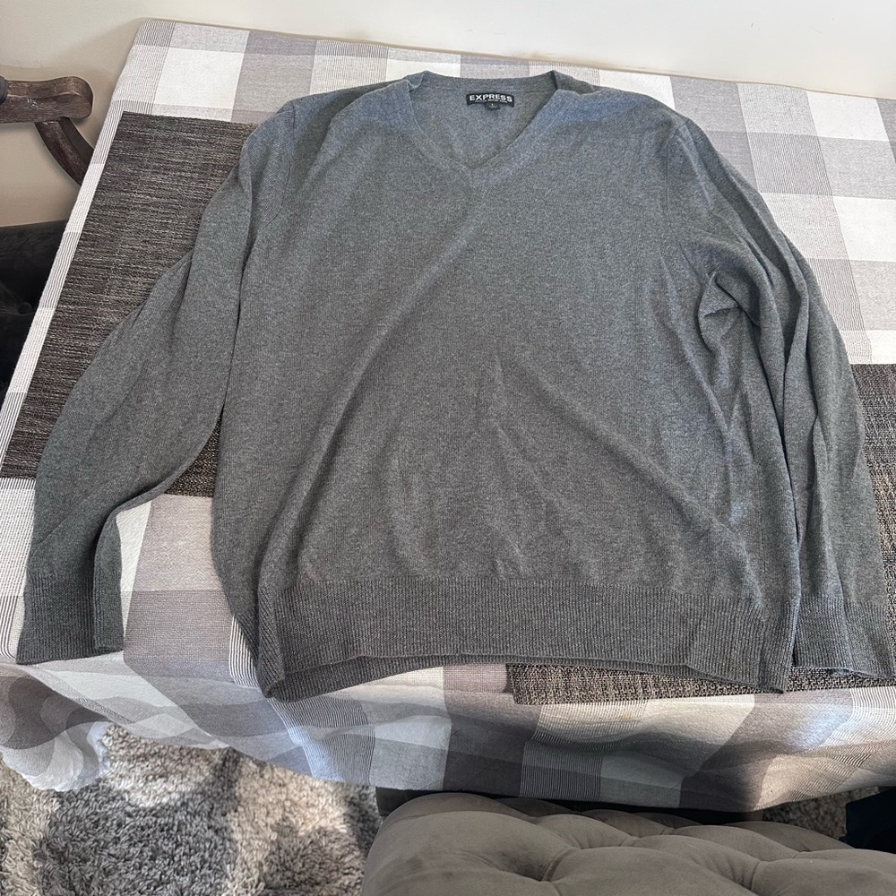 Express Mens Wool V-neck Sweater Grey sz L Large